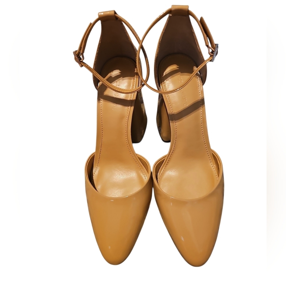 Vince Camuto Womens Addilenz Block Heel Ankle Pump Nude Tan Patent Leather Sz 9 - Picture 6 of 9